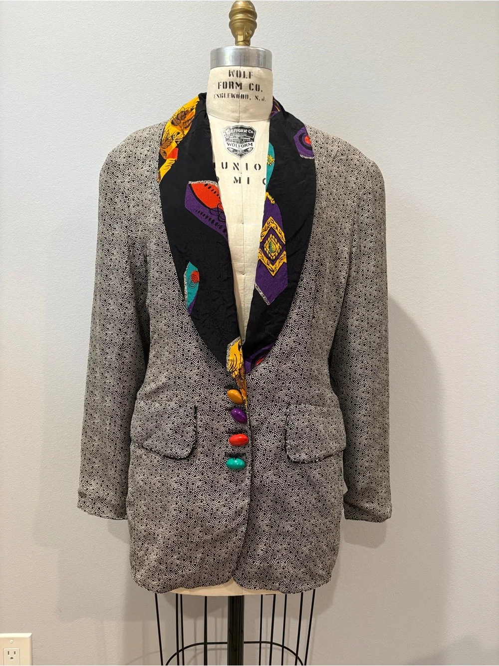 Vtg 80s Platinum Dorothy Schoelen Blazer Jacket Abstract Print Size S